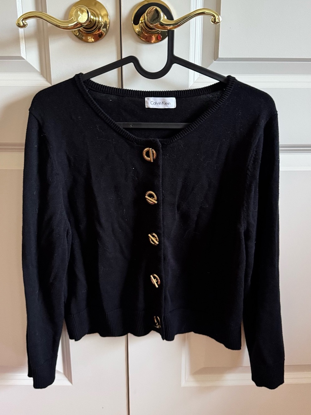 Calvin Klein Black Knit Cardigan with Gold-Tone Buttons